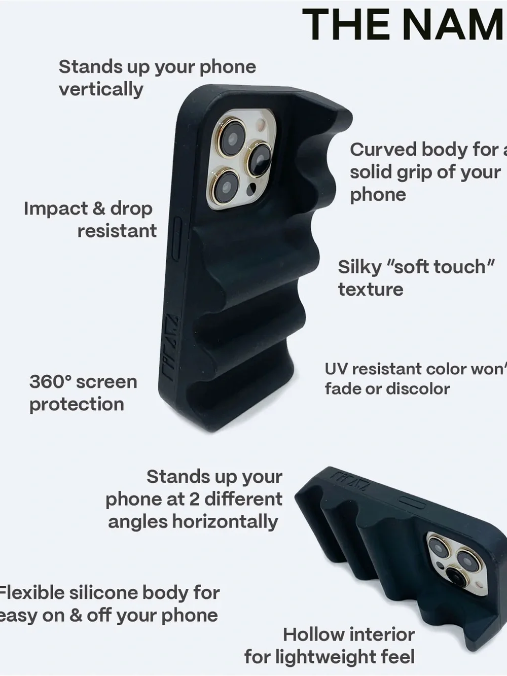 Ergonomic Wave Grip Silicone Black Phone Case - Bailey Hikawa